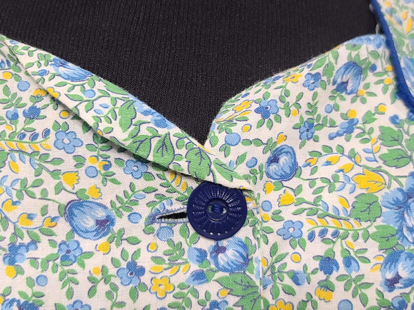 Blue and Green Flower Print Button Down Dress <br> (B-44.5" W-37" H-45")