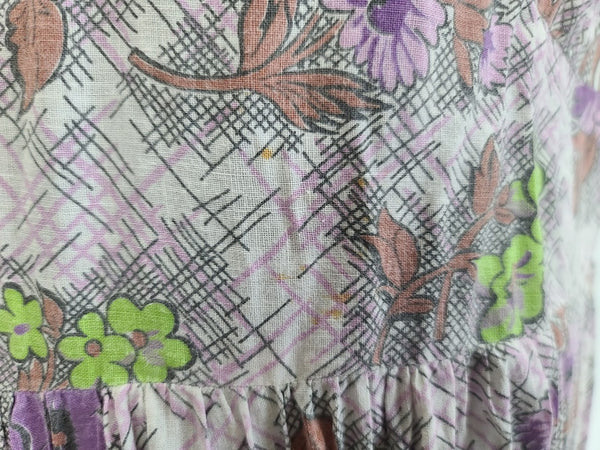 Purple and Green Flower Print Dress <br> (B-40" W-34" H-41")