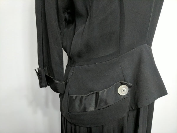 Black Rayon Dress with Peplum <br> (B-43" W-32" H-42")