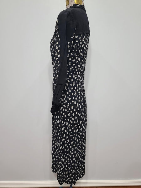 German Black Flower Print Dress <br> (B-35" W-28" H-35")