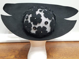 Black Wide Brim Hat with Mesh and Rhinestones
