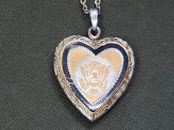 Army Eagle Etched Sweetheart Locket Sterling