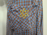 Blue Brown Plaid Dress with Yellow Flower Pocket <br> (B-40" W-28" H-36")