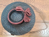 Dark Brown Straw Hat with Bow and Netting