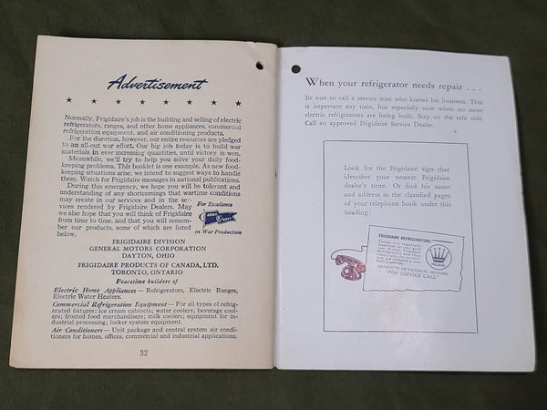 1943 Wartime Suggestions for your Refrigerator Booklet