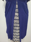 Dark Blue Rayon Dress with Abstract Print Trim <br> (B-42" W-35" H-42")