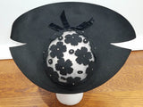 Black Wide Brim Hat with Mesh and Rhinestones