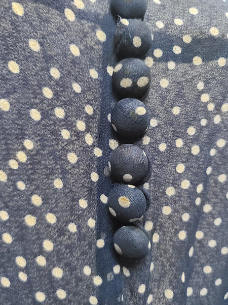 Lightweight Crepe Blue Polka Dot Dress <br> (B-34.5" W-26" H-32")