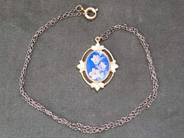 Vintage Blue Enamel Flower Necklace