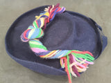 Dark Blue Tilt Hat with Colorful Yarn