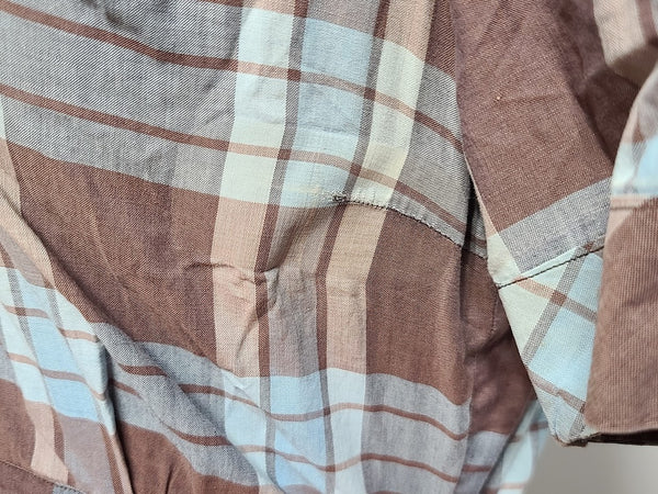 Blue and Tan Plaid Outfit (Blouse and Skirt Set) <br> (B-38" W-28" H-38")