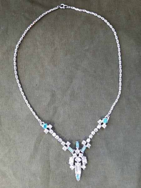 Blue and Clear Rhinestone Necklace