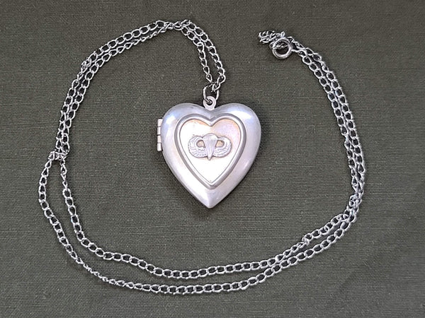 Large Paratrooper Jump Wings Heart Locket Necklace