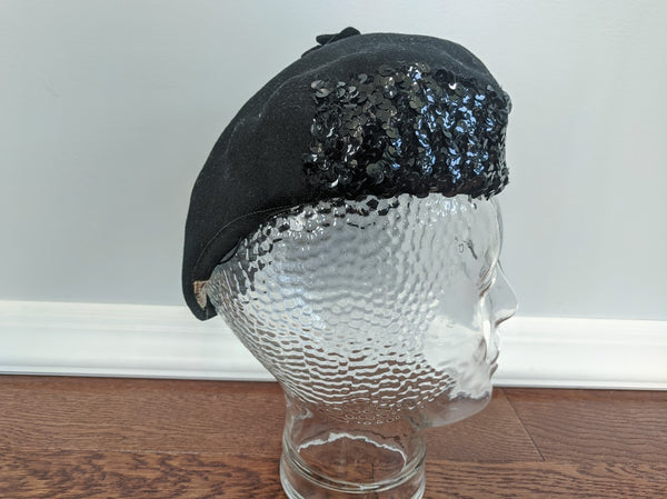 Black Felt Hat Sequins and Flowers