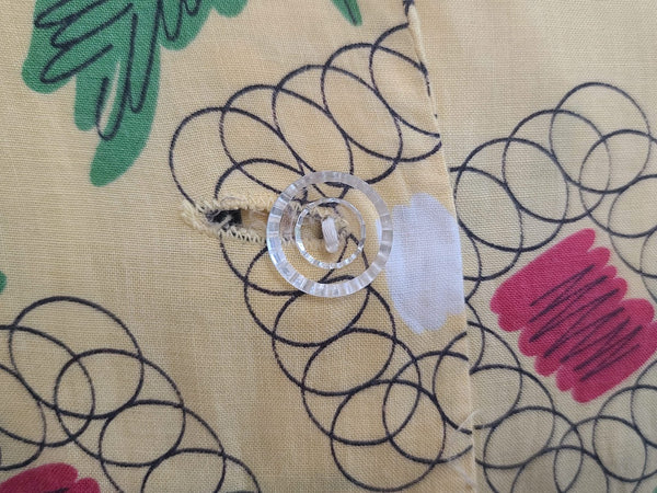 Yellow Abstract Flower Print Dress <br> (B-38" W-30" H-42")