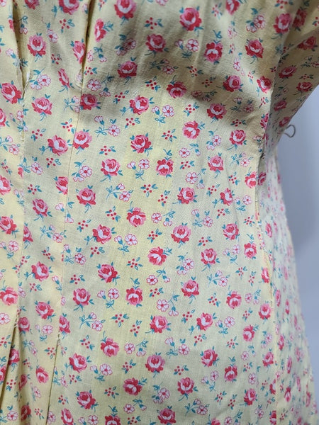 Yellow Flower Print Dress <br> (B-40" W-36" H-42.5")