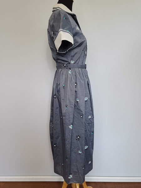 Gray Iridescent Flower Print Dress <br> (B-40" W-29" H-48")