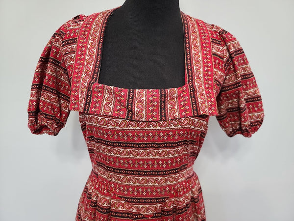 German Red Print Dirndl Dress <br> (B-35.5" W-27" H-45")