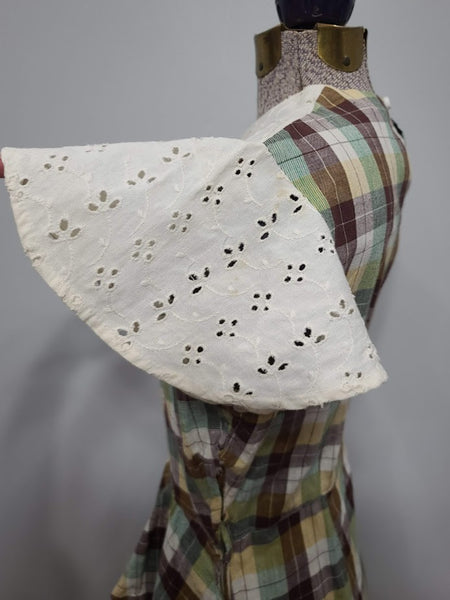 Brown, Yellow & Green Plaid Dress <br> (B-36" W-28" H-37")