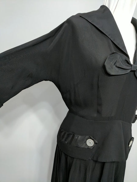 Black Rayon Dress with Peplum <br> (B-43" W-32" H-42")
