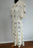 White Button Down Dress with Blue Embroidery <br> (B-40" W-31" H-41")