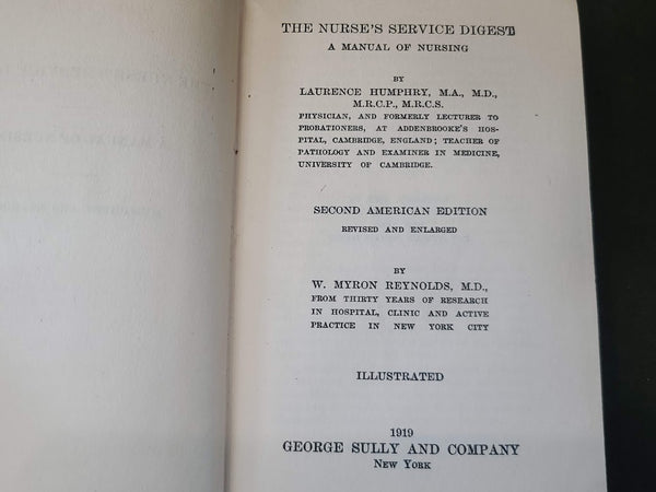 The Nurse's Service Digest Book 1919