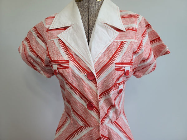 German Red and White Striped Dress <br> (B-34" W-26" H-37")