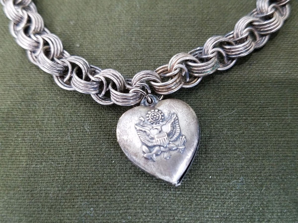 US Army Sweetheart Bracelet Sterling Heart Charm