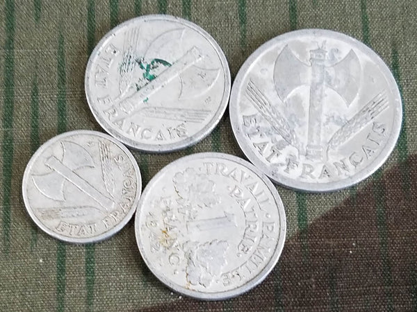 Set of 5 Wartime French Franc Coins