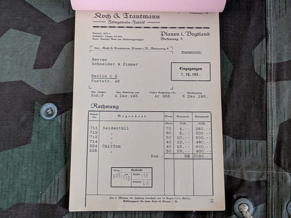 Seiden-Großhandlung Receipt Book 1937
