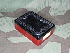 Red and Black Bakelite Box with Label Slot