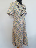Abstract Print Dress with Ruffles and Rhinestones <br> (B-37 1/2" W-31" H-39 1/2")