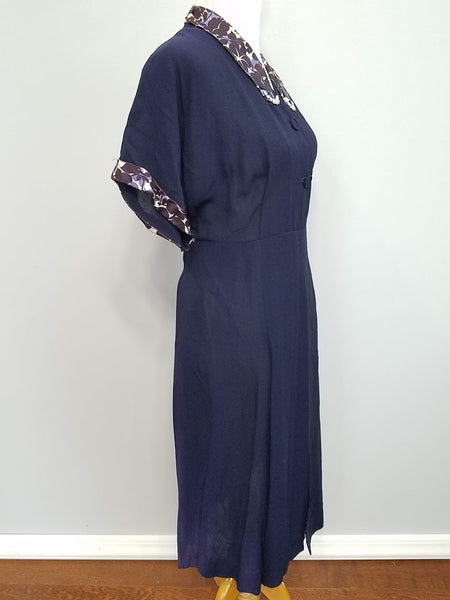 Navy Blue Dress with Trim AS-IS <br> (B-43" W-38" H-46")