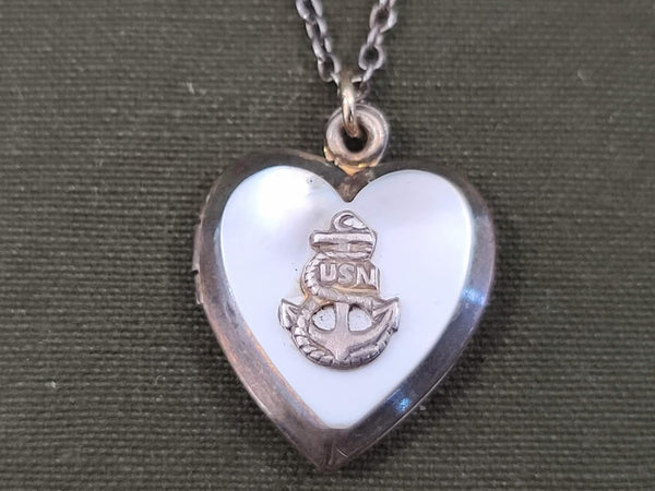 US Navy Mother of Pearl Sweetheart Locket Necklace