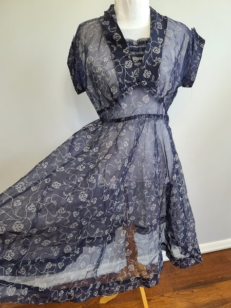 Blue See-Through Dress with Flower Design <br> (B-39" W-30" H-43")