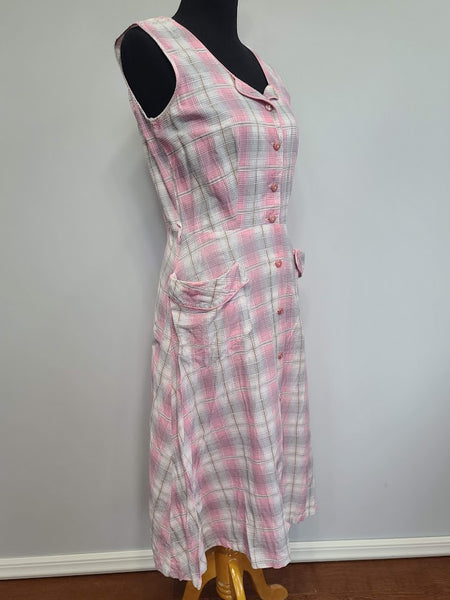 Pink Plaid Sleeveless Dress <br> (B-38" W-29.5" H-39")