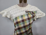 Brown, Yellow & Green Plaid Dress <br> (B-36" W-28" H-37")