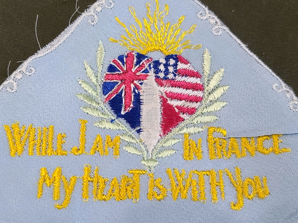 "While I am in France My Heart is with You" Hankie