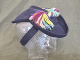 Dark Blue Tilt Hat with Colorful Yarn