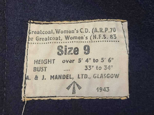 British Women's Civil Defense ARP or NFS Greatcoat 1943 <br> (34" bust)