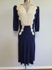 Dark Blue Dress with Lace <br> (B-36" W-26" H-32")