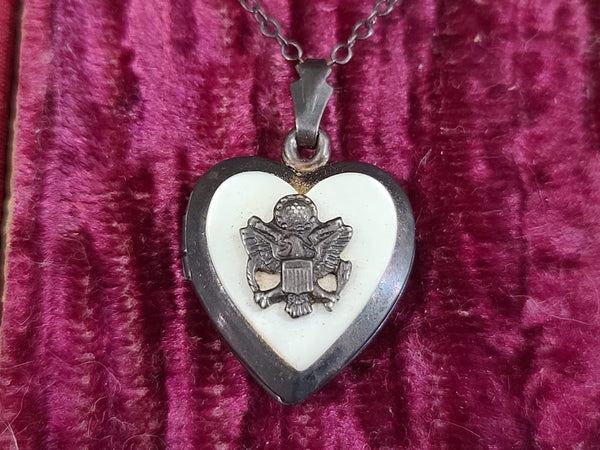 Army Eagle Sweetheart Locket Necklace in Box