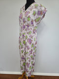 Purple and Green Flower Print Dress <br> (B-40" W-34" H-41")