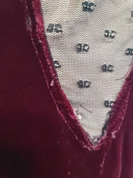 Dark Red Velvet Gown <br> (B-36" W-28" H-36.5")