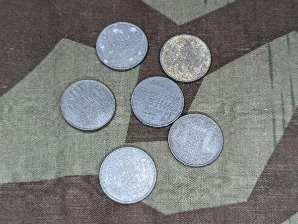 Lot of 6 Belgian 1 Franc Coins 1943-45 Dates