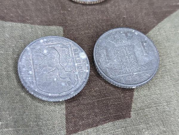 Lot of 6 Belgian 1 Franc Coins 1943-45 Dates