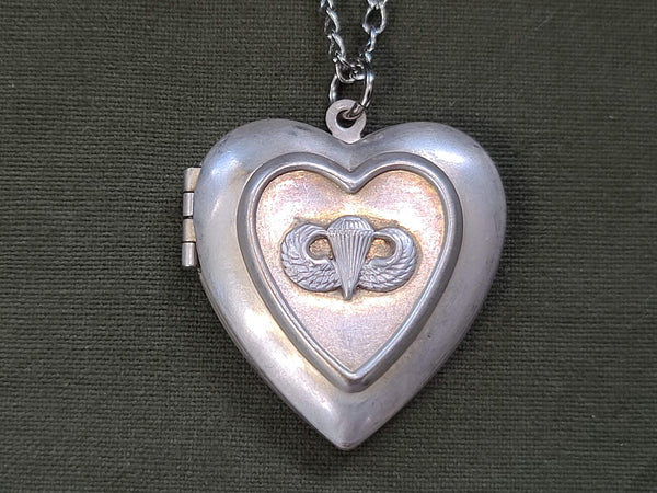 Large Paratrooper Jump Wings Heart Locket Necklace