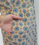 Abstract Print Dress with Ruffles and Rhinestones <br> (B-37 1/2" W-31" H-39 1/2")