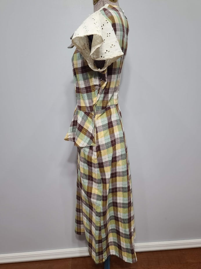 Brown, Yellow & Green Plaid Dress (B-36