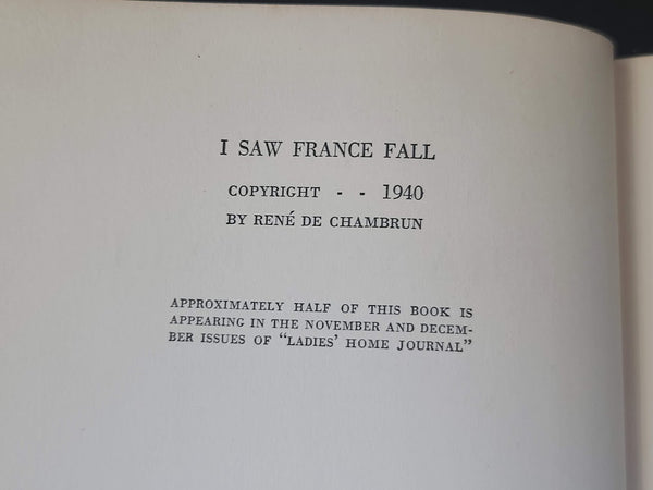 I Saw France Fall Book By René de Chambrun 1940 Signed